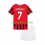 Camisolas de futebol AC Milan Santiago Gimenez 7 Criança Equipamento Principal 2024/25 Manga Curta